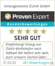 Geprüfte Expertenbewertung für Umzugsservice Zürich GmbH: 5 Sterne, SEHR GUT, 261 Bewertungen.